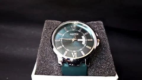 Matrix Antique Day, Date Analog Watch with soft silicone strap Stock Footage 314911997