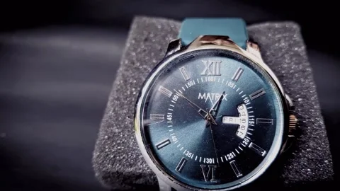 Matrix Antique Day, Date Analog Watch with soft silicone strap Stock Footage 314912962