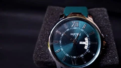 Matrix Antique Day, Date Analog Watch with soft silicone strap Stock Footage 314913006