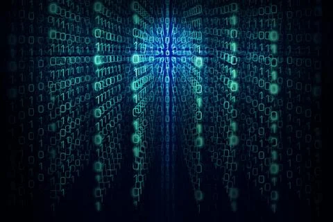Matrix background with the green and  blue symbols Stockillustratie