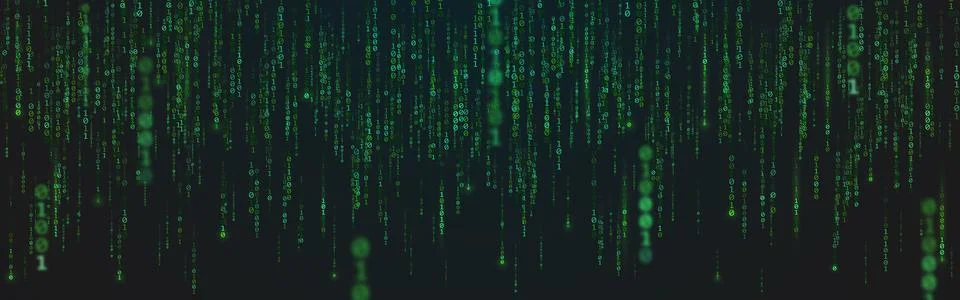 Matrix background. Green falling digits. Zero and one running numbers. Wide Stock Illustration