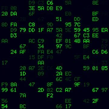 Matrix background. Green sparse hexademical pairs background. Small sized s.. Stock Illustration