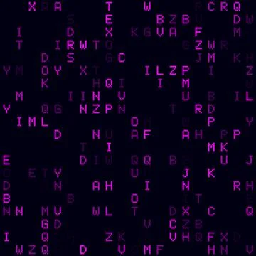 Matrix background. Magenta sparse alphabet letters background. Small sized .. Ilustração Stock