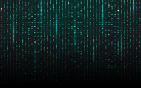 Matrix background. Streaming binary code. Falling digits on dark backdrop Stock Illustration