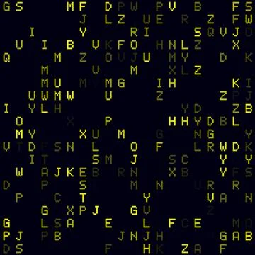 Matrix background. Yellow sparse alphabet letters background. Small sized s.. 库存插图