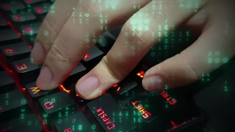 Matrix binary code ascii strings 0, 1, hacker typing on keyboard, cyber attack Stock Footage 302341659