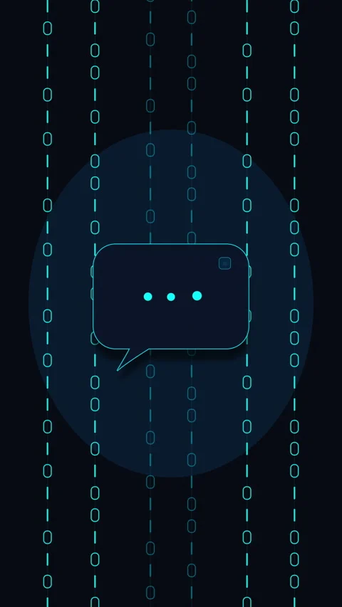 Matrix binary code falling animation with chat bubble icon loop Stock Footage 346550529