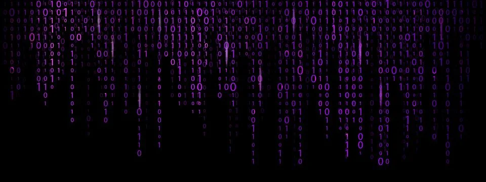 Matrix binary code rain background with glowing numbers. Futuristic cyber e.. 库存插图