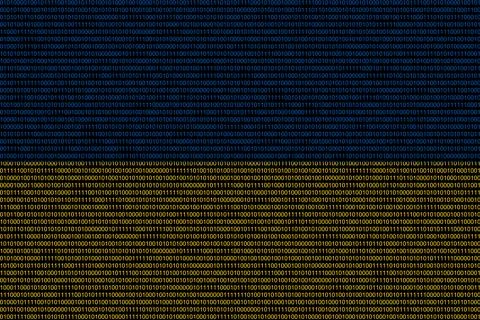 Matrix binary code of zeros and ones in ukrain? flag colors. Concept of compu Stock Illustration