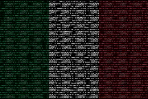 Matrix binary code of zeros and ones in italy flag colors. Concept of compute Stock Illustration