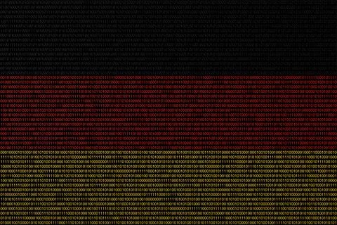 Matrix binary code of zeros and ones in germany flag colors. Concept of compu Stock Illustration