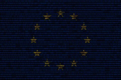Matrix binary code of zeros and ones in europian union flag colors. Concept o Stock Illustration