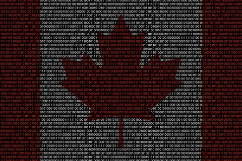 Matrix binary code of zeros and ones in canada flag colors. Concept of comput Stock Illustration