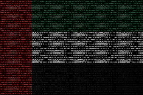 Matrix binary code of zeros and ones in United Arab Emirates flag colors. Con Stock Illustration