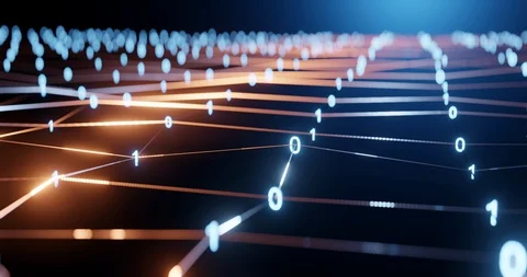 Matrix of binary numbers connected by glittering lights. Data concept. Stock Footage 129690270
