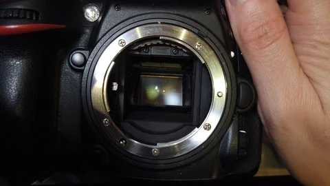 Matrix of the camera. The shutter of the camera is working Stock Footage 114482794