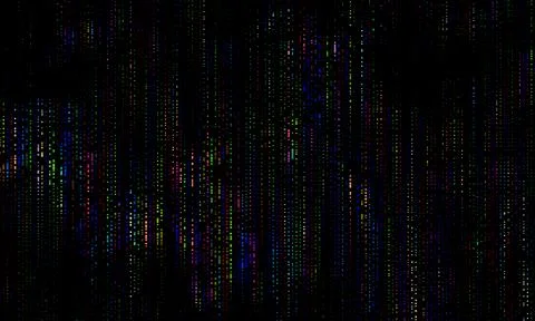 Matrix Code Digital Background. Colorful round polka dots on black background Stock Illustration