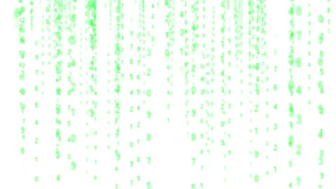 A Matrix code falling orbiting white screen background numbers push out Stock Footage 155300589