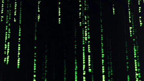 Matrix Code Rain Background, Green Digits Glow and Falling on Screen Stock Footage 263506981