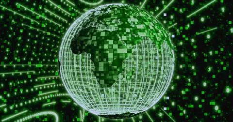 Matrix Digital binary background with rotating Planet earth. animation for ne 스톡 일러스트