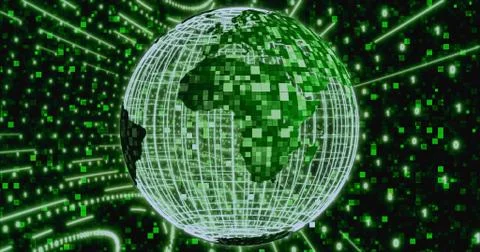 Matrix Digital binary background with rotating Planet earth. animation for ne 스톡 일러스트