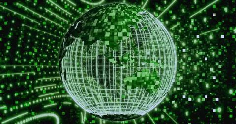 Matrix Digital binary background with rotating Planet earth. animation for ne イラスト素材