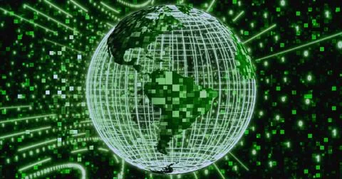 Matrix Digital binary background with rotating Planet earth. animation for ne 스톡 일러스트