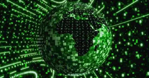 Matrix Digital binary background with rotating Planet earth. animation for ne 스톡 일러스트