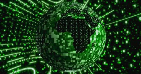 Matrix Digital binary background with rotating Planet earth. animation for ne Stock Illustration
