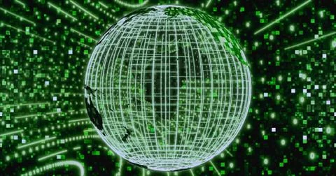 Matrix Digital binary background with rotating Planet earth. animation for ne Stock Illustration