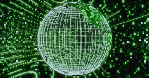 Matrix Digital binary background with rotating Planet earth. animation for ne Stock Illustration