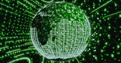 Matrix Digital binary background with rotating Planet earth. animation for ne イラスト素材