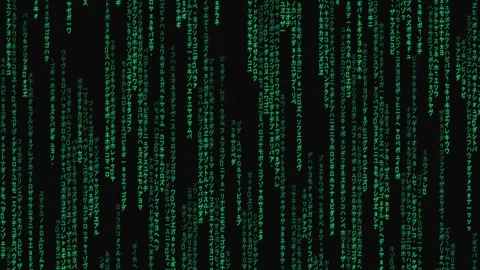 Matrix Digital Rain of Rising Green Japanese Characters. Glitch art.  Stock Footage 251944945