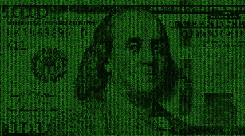 Matrix of digits creating 100 USD picture on computer monitor Stock Footage 59947176