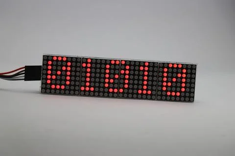 Matrix display board made from red dot LED showing some numbers 스톡 사진