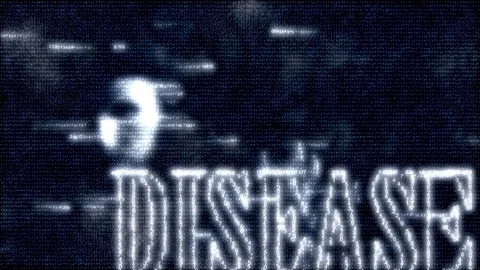 Matrix effect. human hand, disease inscription appears on black cyber pattern Stock Footage 127056366