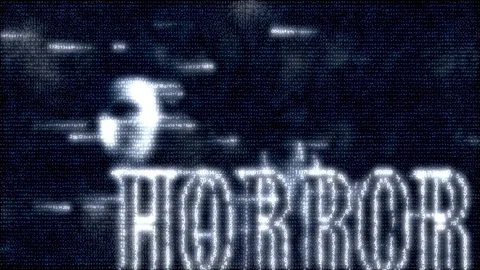 Matrix effect. human hand, horror inscription appears on black cyber pattern Stock Footage 127056855
