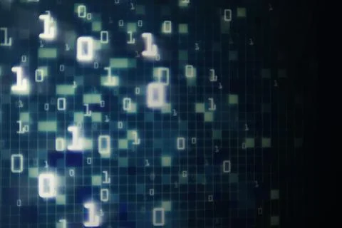 Matrix Futuristic space theme multiple exposure binary numbers moving down fr Foto stock