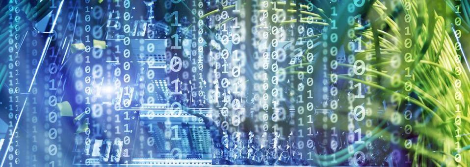 Matrix Futuristic theme multiple exposure binary numbers. Data center Website Illustrazione stock