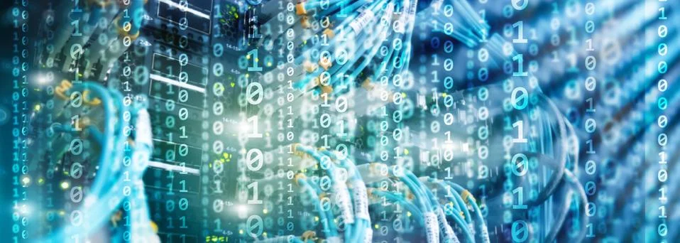 Matrix Futuristic theme multiple exposure binary numbers. Data center Website 스톡 일러스트