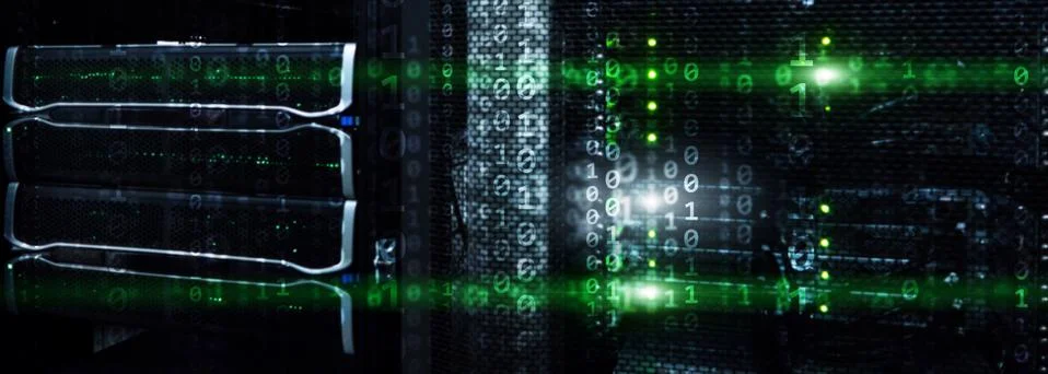 Matrix Futuristic theme multiple exposure binary numbers. Data center Website Stock Photos