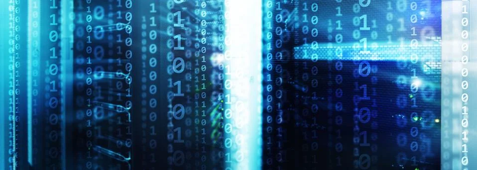 Matrix Futuristic theme multiple exposure binary numbers. Data center Website Foto stock