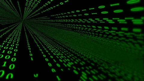 Matrix of green binary numbers on black scrolling to vanishing point. Stock Footage 108450935