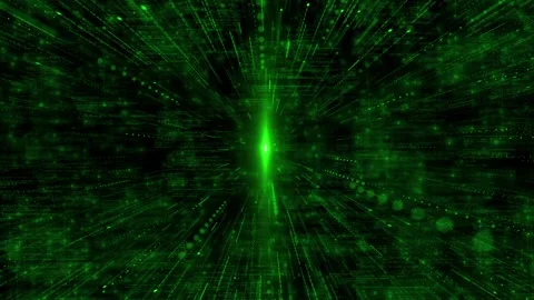 Matrix green digital portal visual code layers, glowing speed lines, and deep cy Stock Footage 340549579