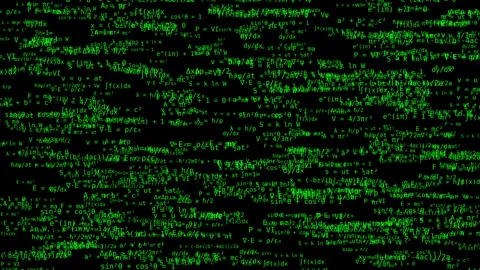 Matrix Green Digital Rain with Equations - Tech Background Stock Footage 307811070