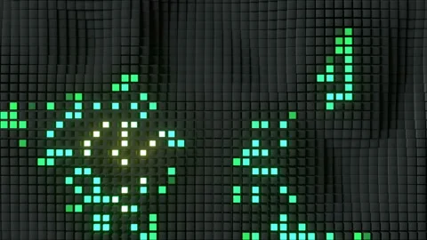 Matrix of green illuminating cubes VJ loop 3D render animation Stock Footage 128301032