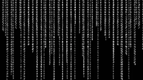 Matrix Grid, Matrix intro, Falling binary white numbers and letters Stock Footage 134380950
