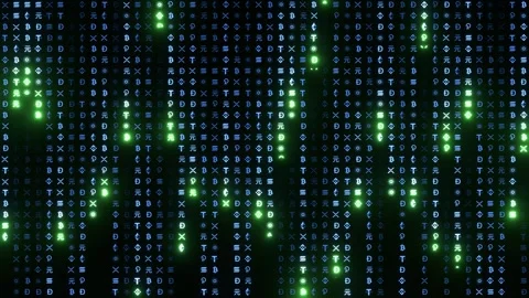Matrix inspired seamless loop screen display, encrypted data running on a Stock Footage 240279604