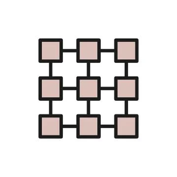 Matrix interconnected system, blockchain, cryptocurrency flat color icon. Illustrazione stock