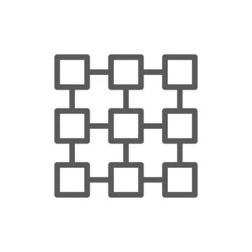 Matrix interconnected system, blockchain technology, block chain line icon. Illustrazione stock